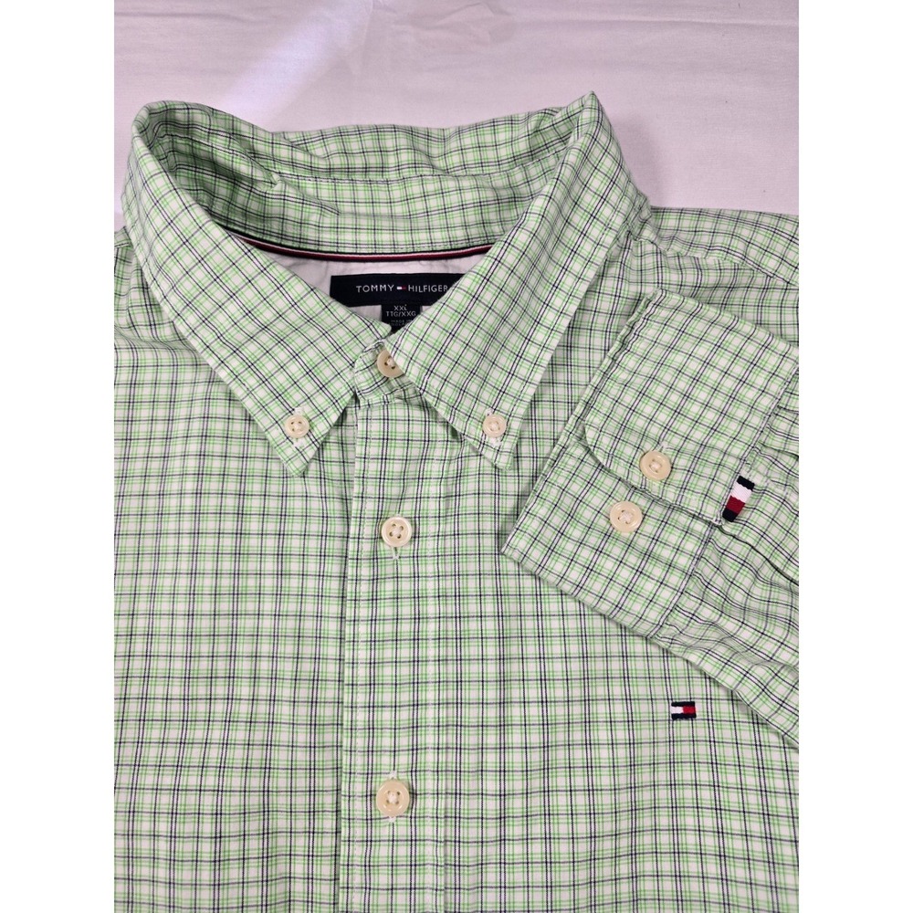 Tommy Hilfiger Mens XXL Green Plaid Button Down Shirt Regular Fit Long Sleeve‎